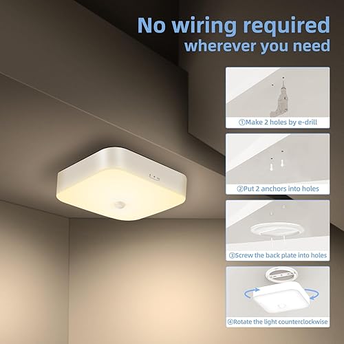 Miniatura 18 de Luz de techo recargable con sensor de movimiento para interiores con control remoto, batería inalámbrica, recargable, sensor de luz para armario