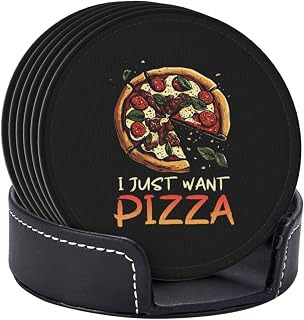 Coasters I Just Want Pizza Drink for Weddings Bars Homes Offices 6 Pcs Leather with Holder Perfect Decoration Family Table Protection