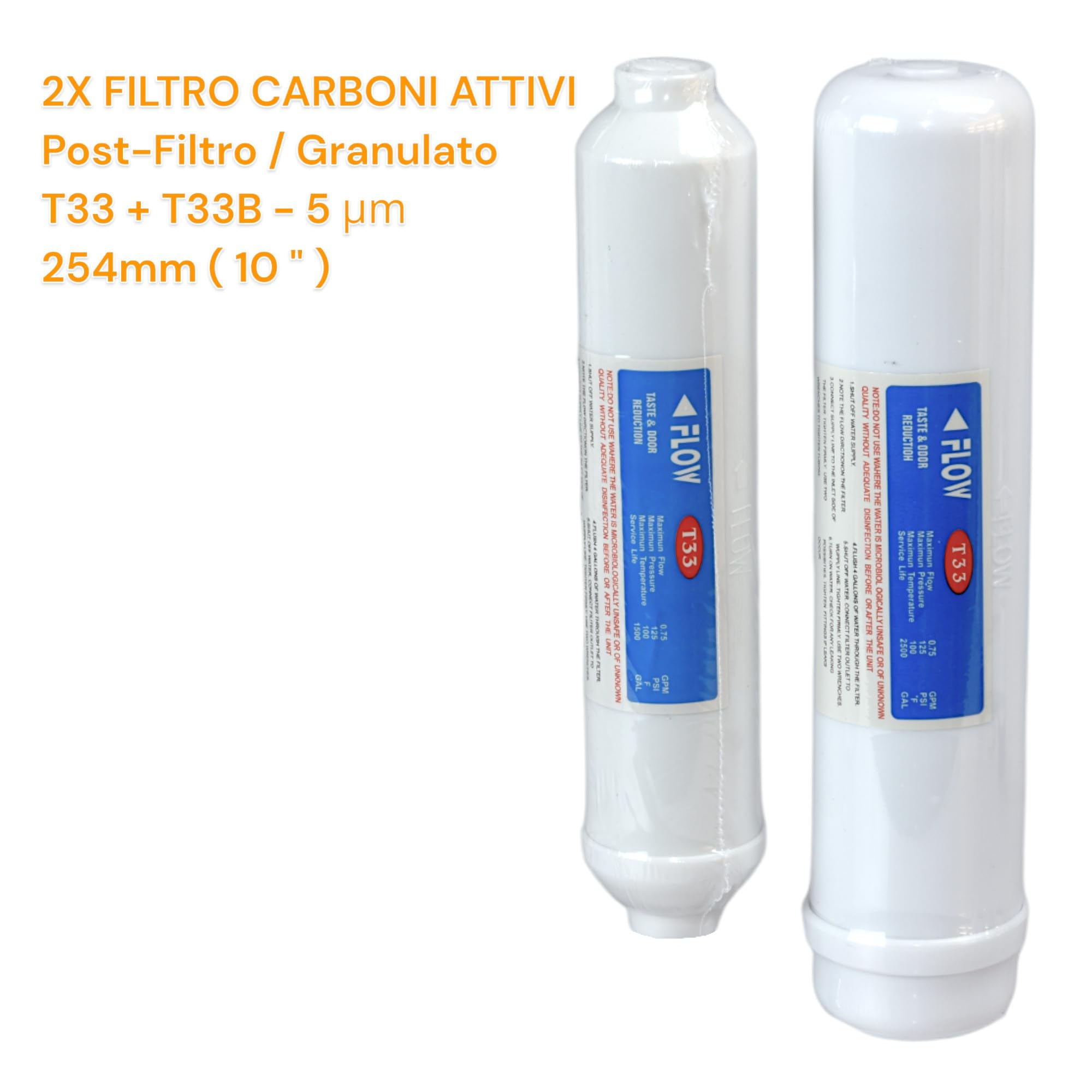 2X KIT CINQUE CARTUCCE (10 PEZZI) FILTRO KIT FILTRAZIONE ACQUA SEDIMENTI + CARBONI ATTIVI 10" 5 μm PER DEPURATORE SOTTO LAVELLO SISTEMA FILTRO