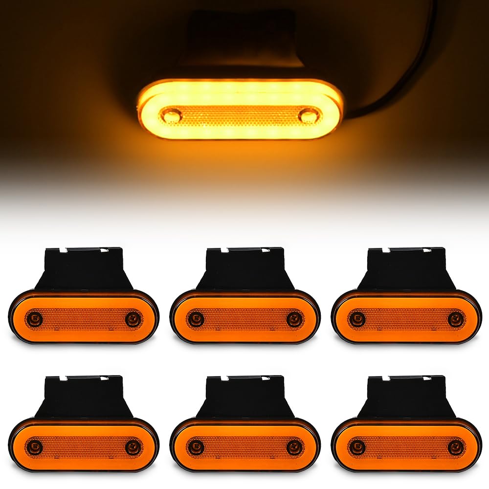Feux de Gabarit LED 12V / 24V, 6Pcs LED Feux de Marquage Latéral, Feux de Position Lumière Universel avec Supports en Caoutchouc pour Remorque Camion RV Caravan (Jaune)