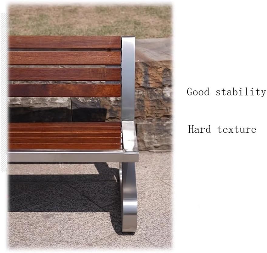 Garden Garden Wooden Backrest Bench, with Stainless Steel Metal Frame, Suitable for Indoor Outdoor Patio Seat