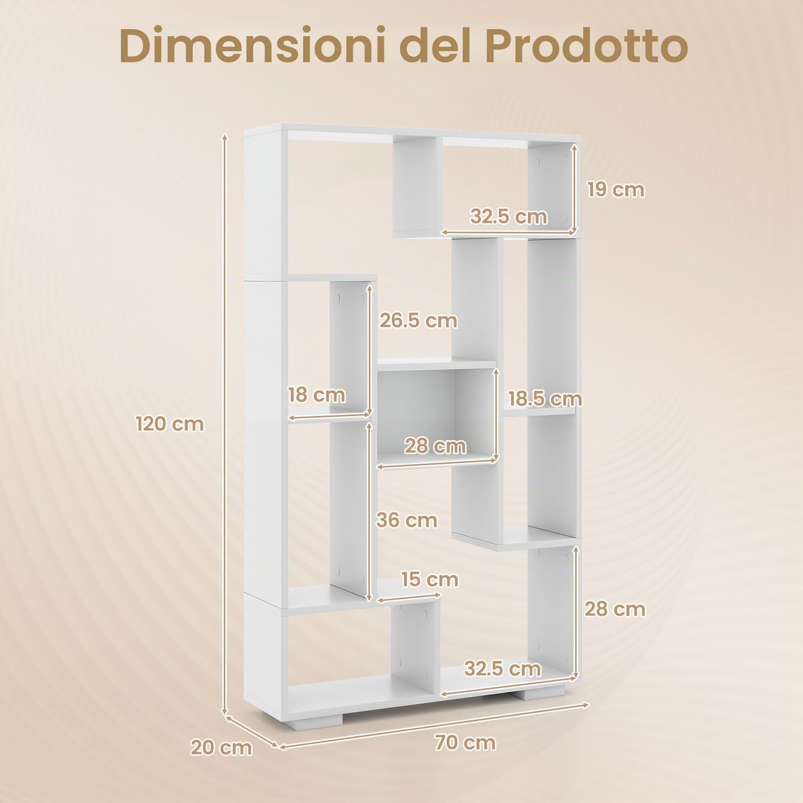 GIANTEX Libreria Indipendente 70 x 20 x 120 cm, con Dispositivi Anti-Ribaltamento, Scaffale in Legno per Soggiorno, Studio e Ufficio (Bianco)