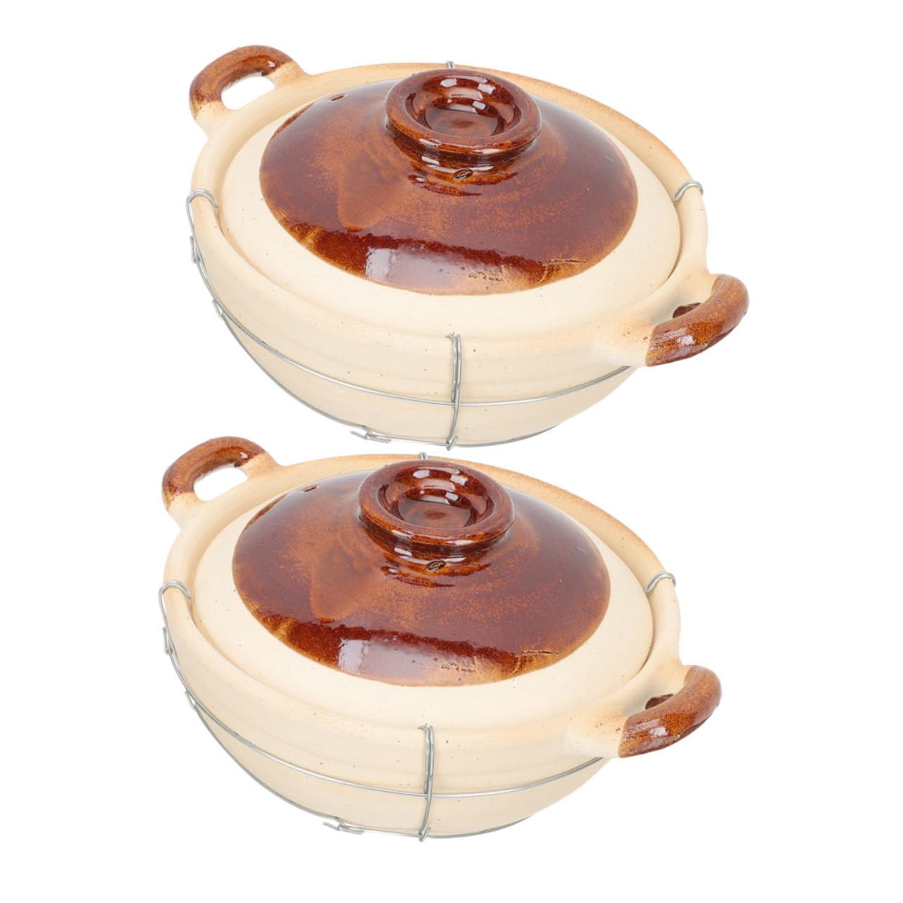 Luxshiny Cazuela de Barro para Horno con Tapa y Mango Ergonómico, Olla para Cocinar Sopas y Estofados en Cocina Casera, Pack de 2 Piezas Beige