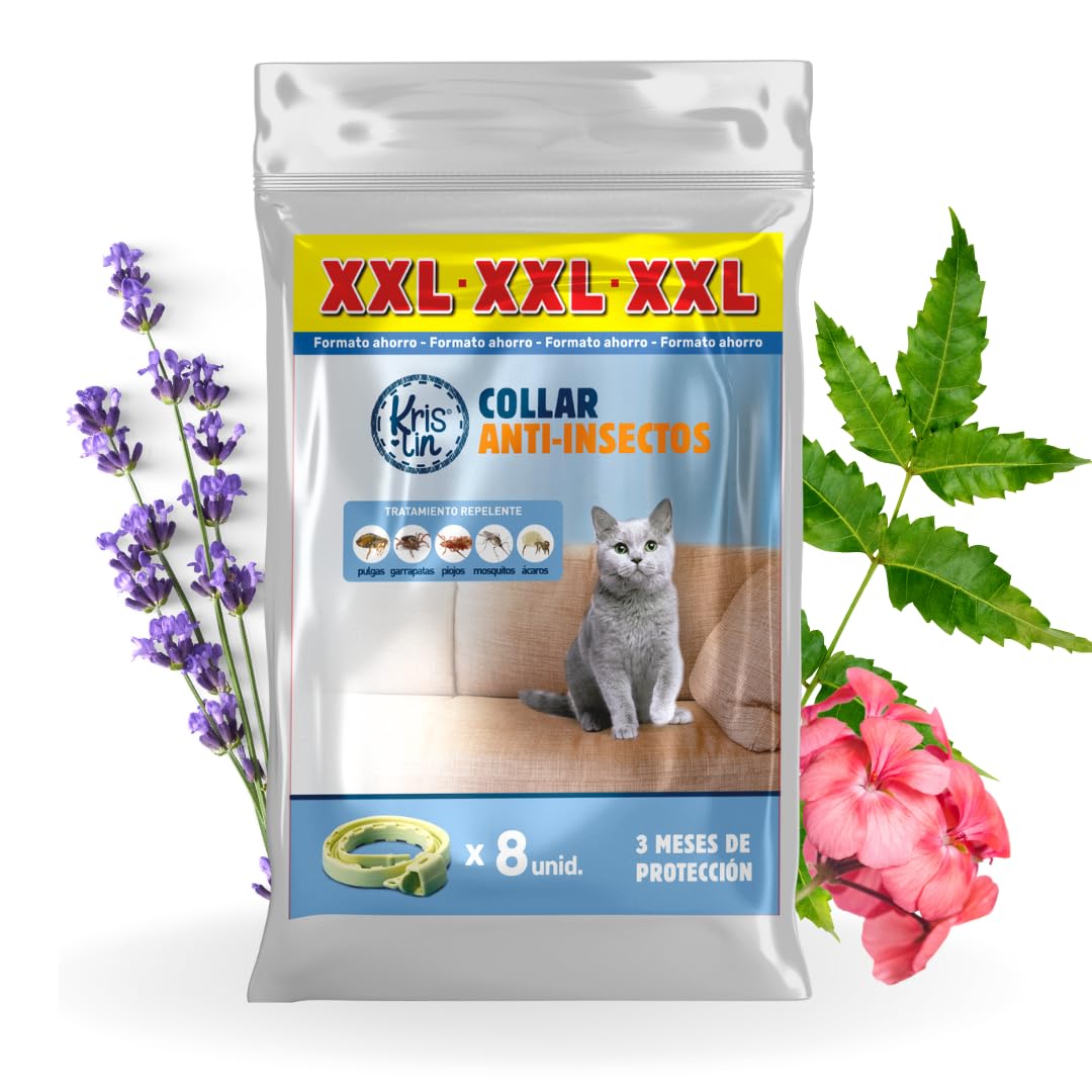 Pack de 8 Collares antiparasitarios para Gatos con Margosa, geraniol y lavandino | Cítrico | Marrón | 30 cm