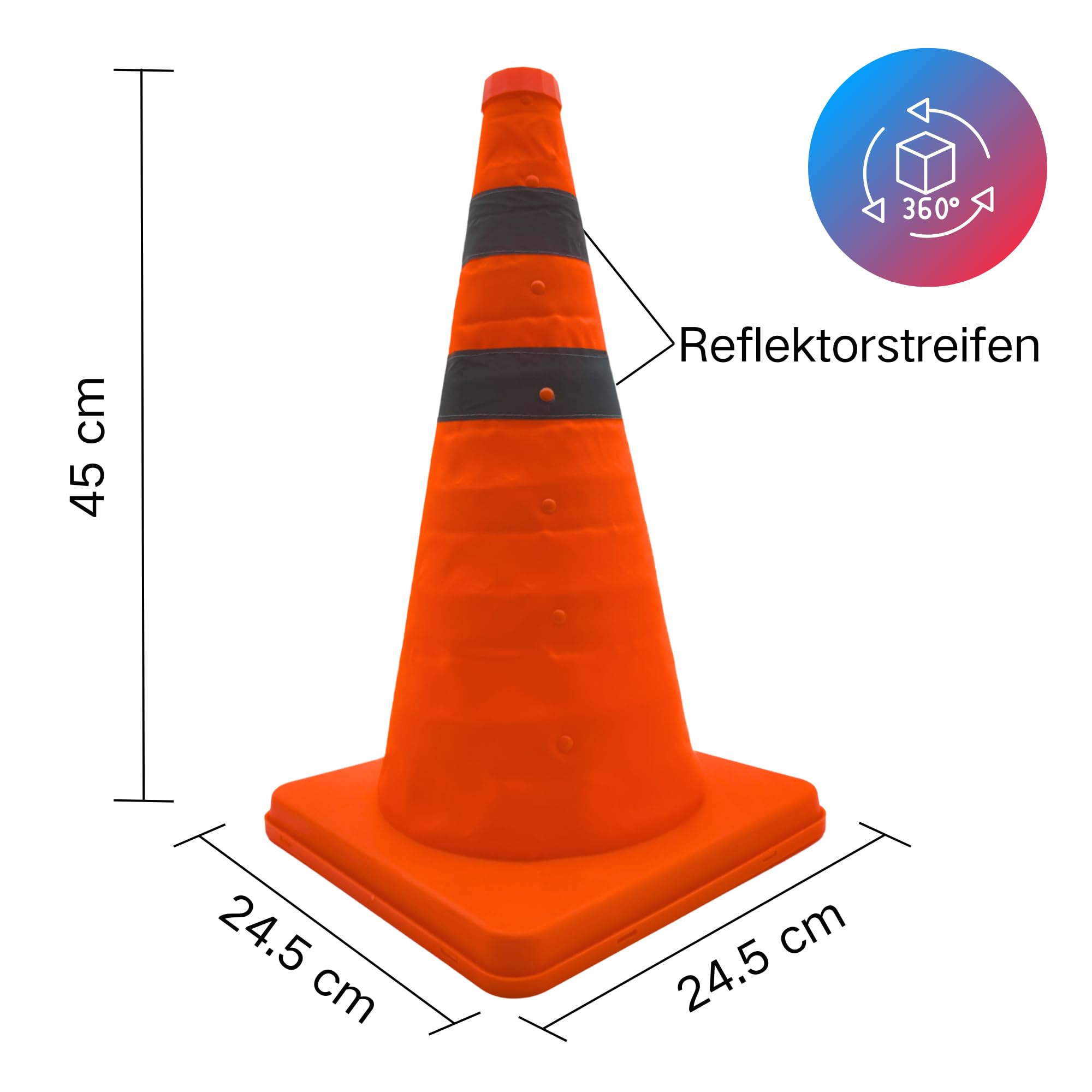 4x18 Zoll (45cm) Pylonen Faltbar Leitkegel Verkehrskegel Reflektierender Sicherheitskegel Pop-Up Warnkegel Orange