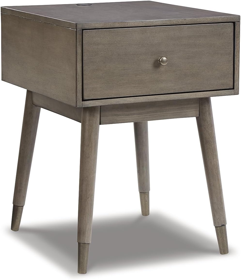 Signature Design by Ashley Paulrich Mid Century Accent Table with USB Ports, Grayish Brown