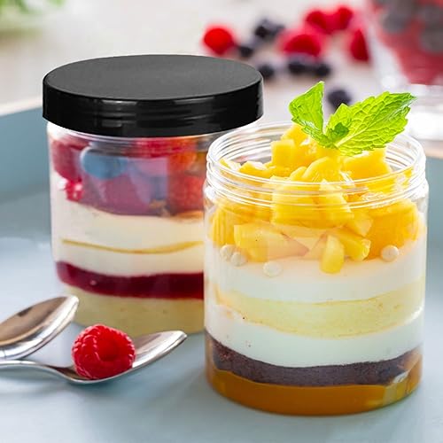 Miniatura 2 de Lainrrew 8 tarros de plástico de 14 onzas con tapas, recipientes de plástico transparente redondos de almacenamiento para almacenamiento, tarros de