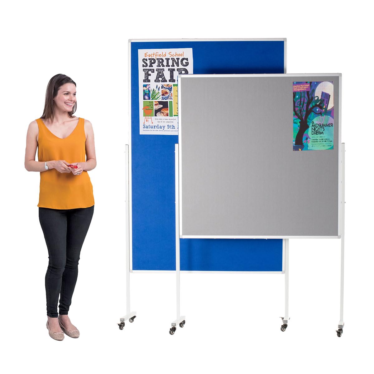 Wonderwall Mobile Grey Felt Noticeboard, 120 x 120 cm, Double-Sided Pinboard, Aluminium Frame with 3 Height Adjustments and Lockable Castor Wheels - Ideal for School, Office, Information Points — image 1