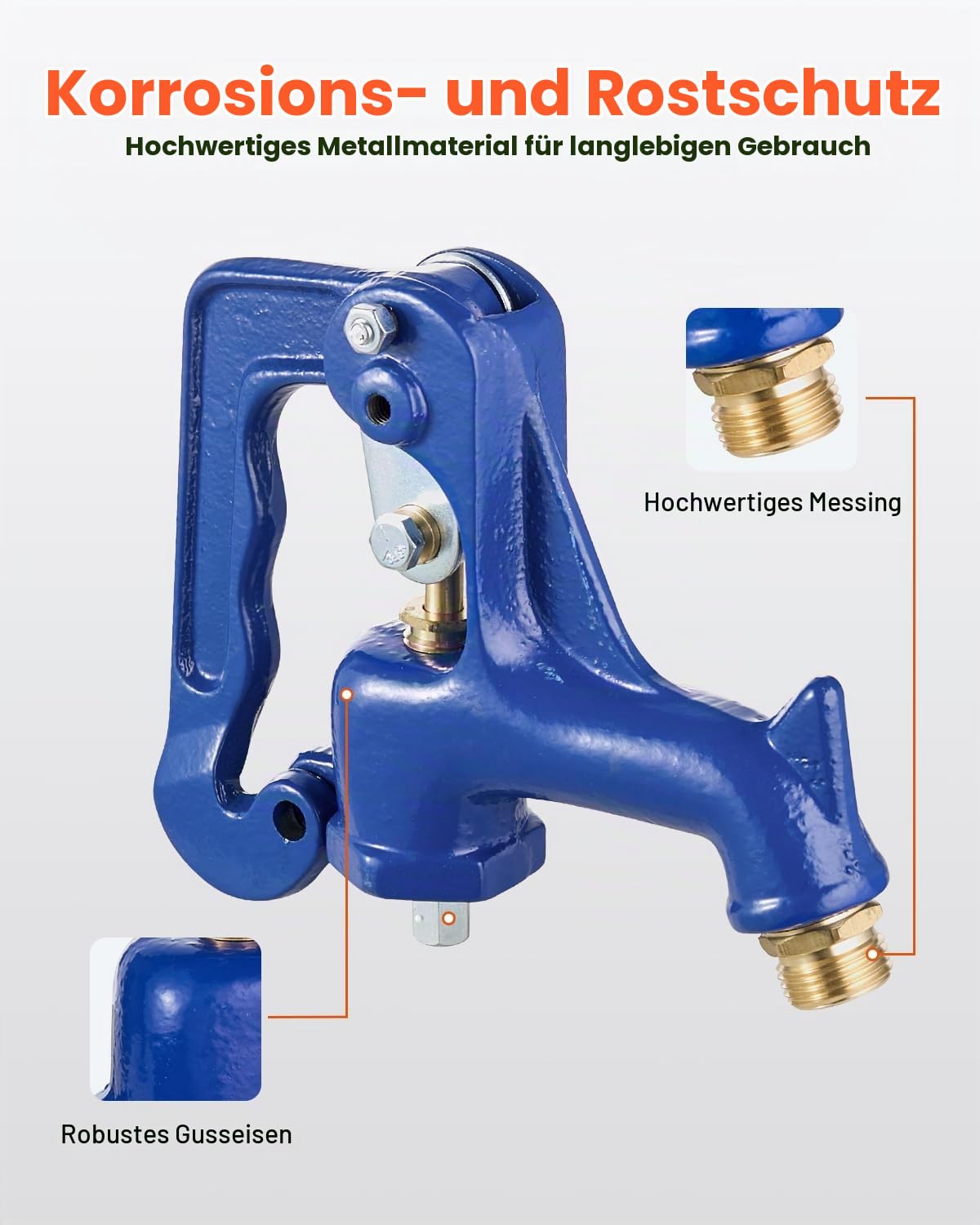VEVOR Außenwasserhahn, frostsicherer Hofhydrant, komplette Kopfbaugruppe, mit G 1 Zoll Rohrgewinde & G 3/4 Zoll Schlauchanschluss für Hof-/ Gartenbewässerung (Rohr nicht im Lieferumfang enthalten)