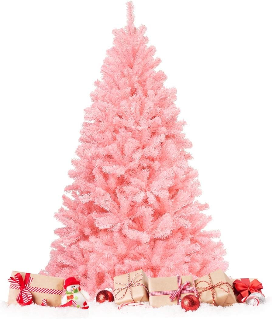 HAPPYGRILL6FT Artificial Pink Christmas Tree with Stand New PVC Material Rich Thicken Tips Christmas Festival Decoration