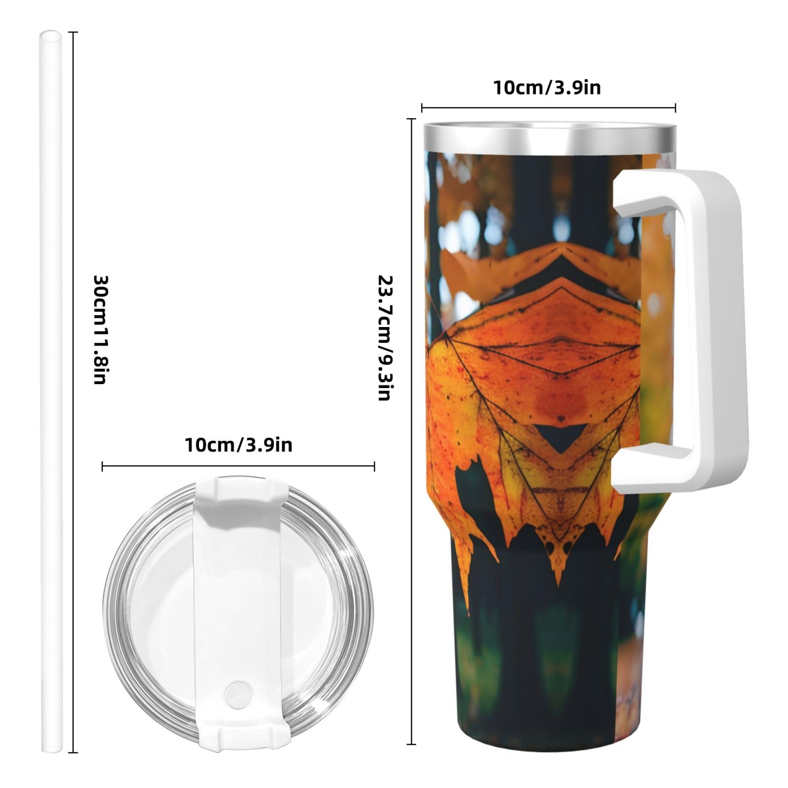 Wasserflasche mit Herbstmuster, Edelstahl, doppelwandig, isoliert, mit Griff und Strohhalm-Deckel, 1,2 l