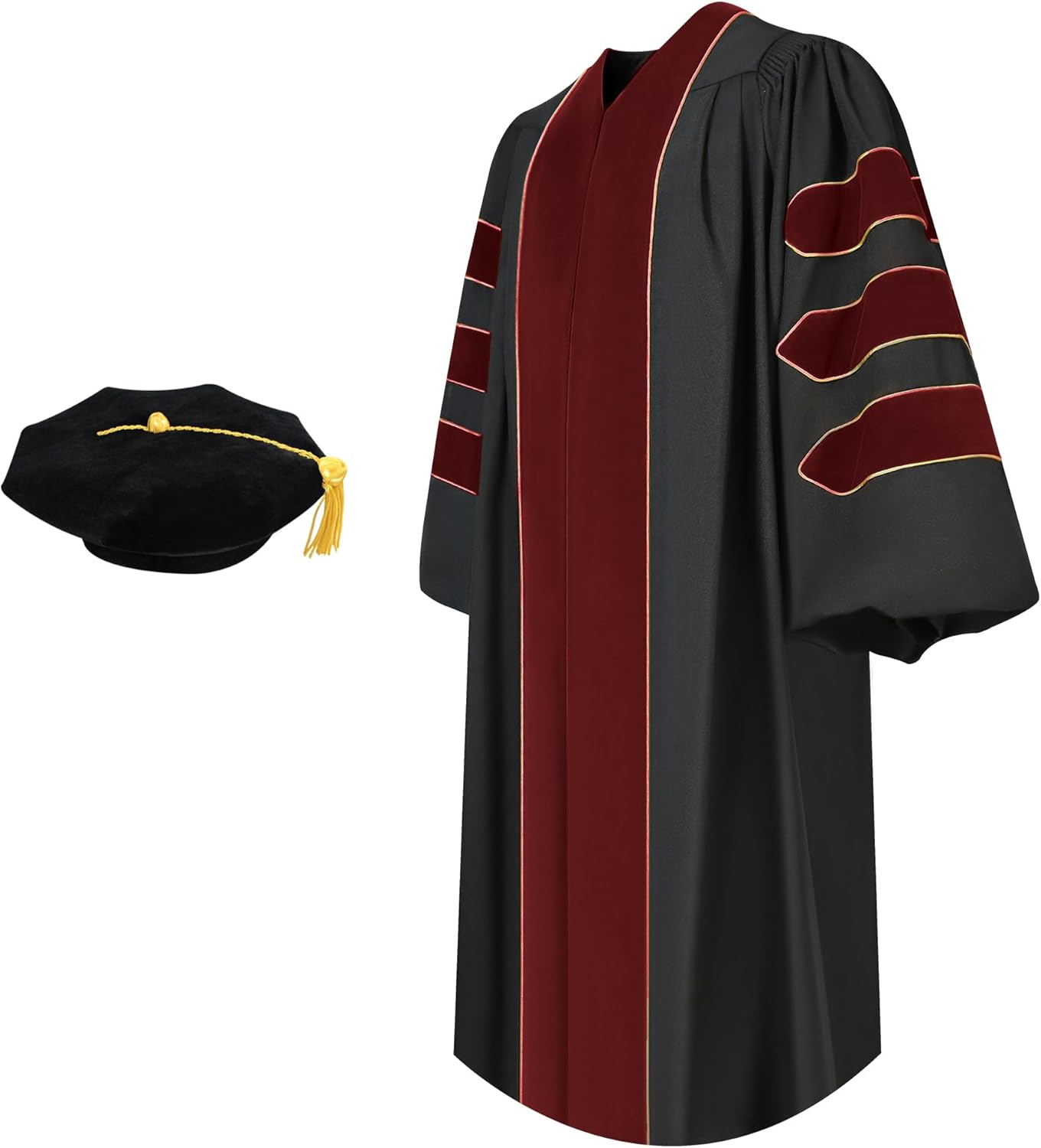 Unisex Deluxe Doctoral Graduation Gown and 8 Sided Tam Package with Gold Piping