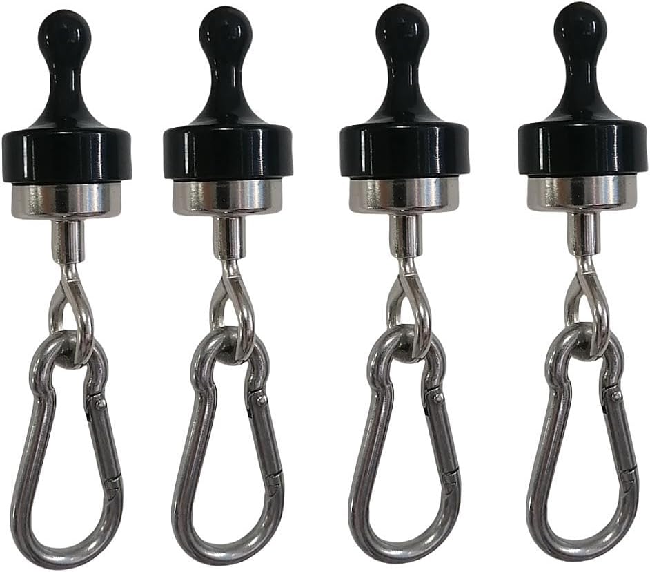 Camping tent magnets,Canopy Magnetic Hooks with Stainless steel Carabiner for Camping,Cruise Hanging,Tent magnets hooks with Stainless steel spring Snaps,Suitable Camping Hiking Traveling, 4 Pack