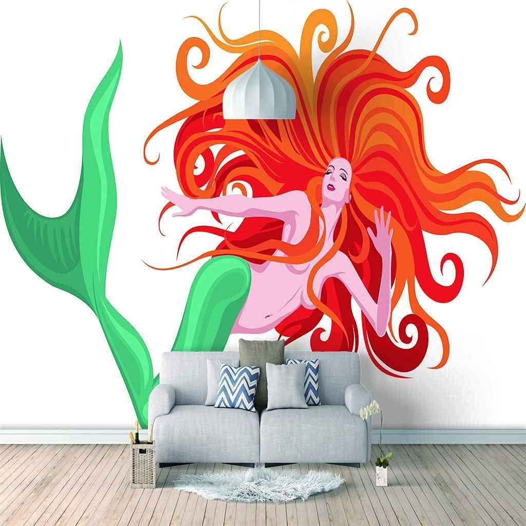 Mural De Rosa Rosa, 3D Sirena Roja Papel Pintado Autoadhesivo De Peel And Stick, Pegatina Extraíble Para Decoración Del Hogar, Fondo De Tv, Pintura De Pared Artística Grande, Carteles De 250x175 cm