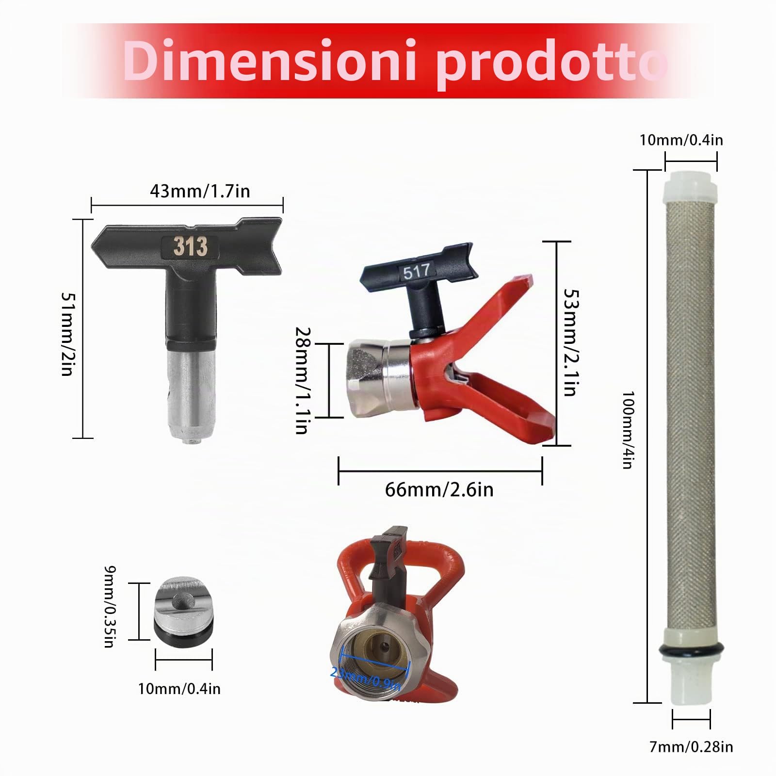 Set di ugelli per spruzzatore di vernice airless reversibili, 16 pezzi, 211, 313, 415, 517, 623 punte, spruzzatore di vernice airless ugelli punte guardia spruzzatura parti della macchina