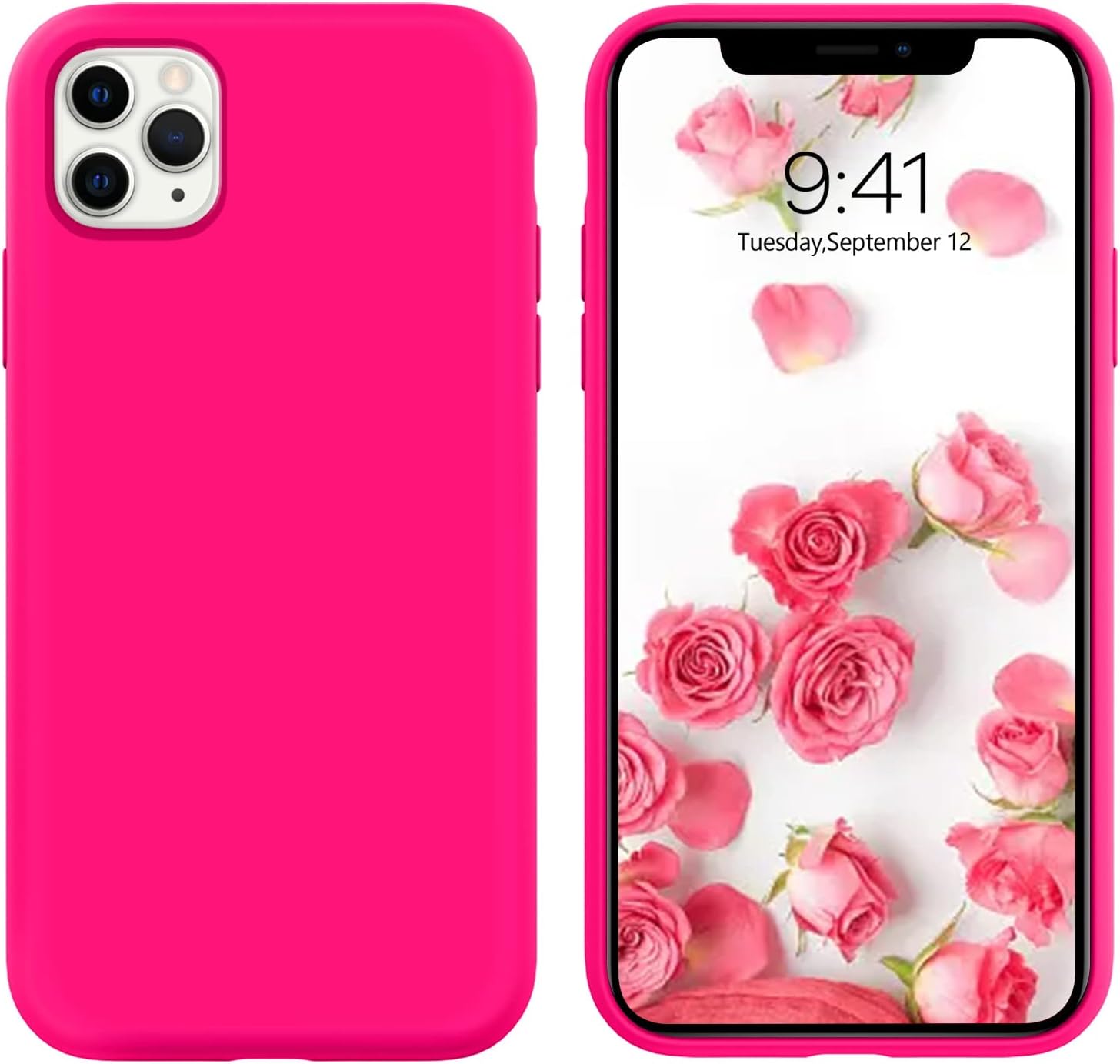 DUEDUEiPhone 11 Pro Max Case Liquid Silicone Soft Gel Rubber Slim Cover with Microfiber Cloth Lining Cushion Shockproof Full Body Protective Phone Case for iPhone 11 Pro Max 6.5" Women, Rose Red