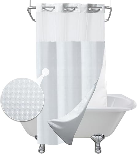 Vista 13 de Cortina de ducha de tortugas marinas, temática náutica de playa, verde y verde azulado, sin ganchos, punto gofre y forro desmontable, decoración