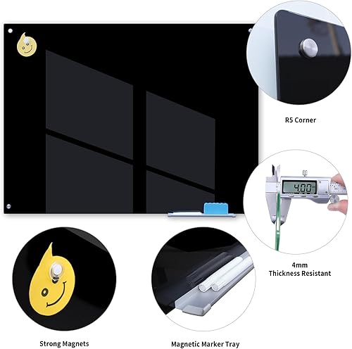 Miniatura 5 de Pizarra Magnética de Vidrio de 48" x 36" Pizarra de Borrado en Seco Sin Marco Premium Pizarras de Vidrio Templado Montadas en Pared Pizarra