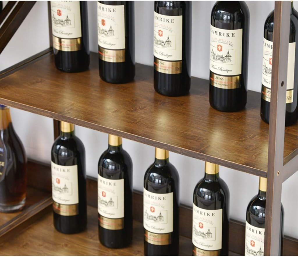 European Style Bar Floor Wine Cabinet Wood Wine Storage Display Rack With Wine Glass Rack (Color : Walnut Size : Five floors)