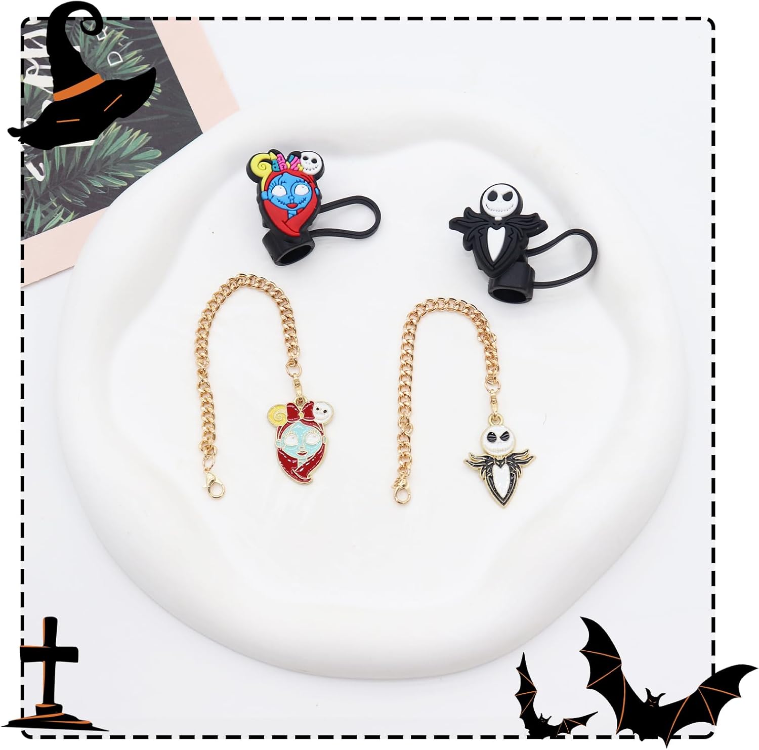 4 pcs Halloween Cute Silicone Straw Topper 10mm for Stanley Cups,Halloween Charms Chain for Stanley Tumbler with Handle,Stanley Cup Accessories (ghost) - Image 5
