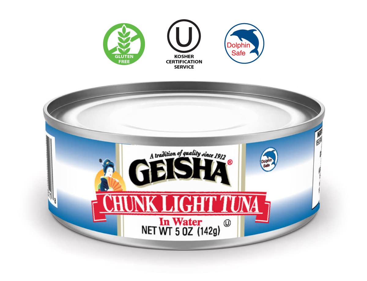 GEISHA Chunk Light Tuna In Water 5oz(Pack of 24), Canned Skipjack Tuna | No Trans Fat - No Sugar Added – Kosher Certified – Gluten Free – Omega 3 – Good Source of Protein