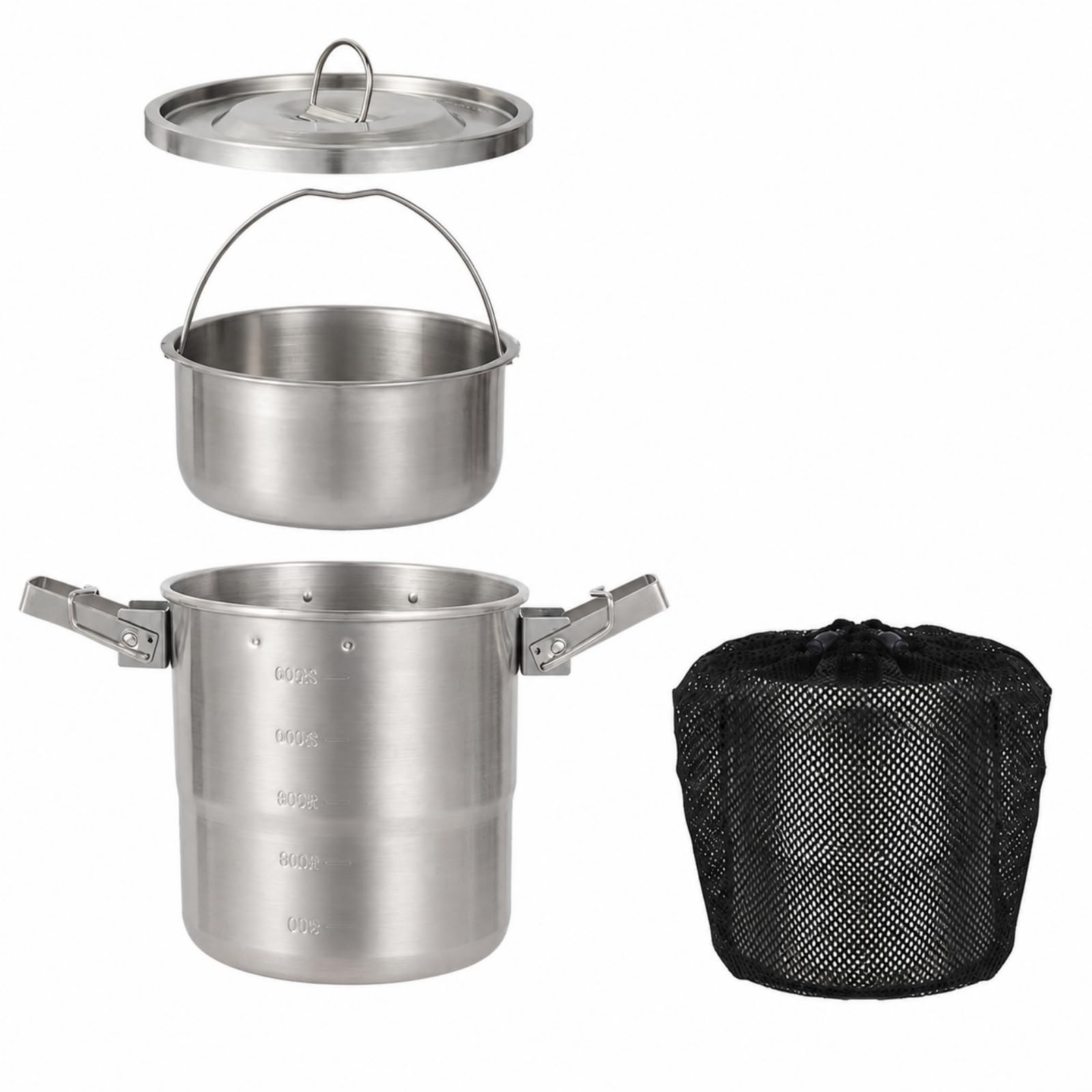 Pentola in Acciaio Inox 3 Litro Inserto per Vapore Vapore Portatile Pentola da Campeggio con Manici Pieghevoli Durevole per Campeggiatori