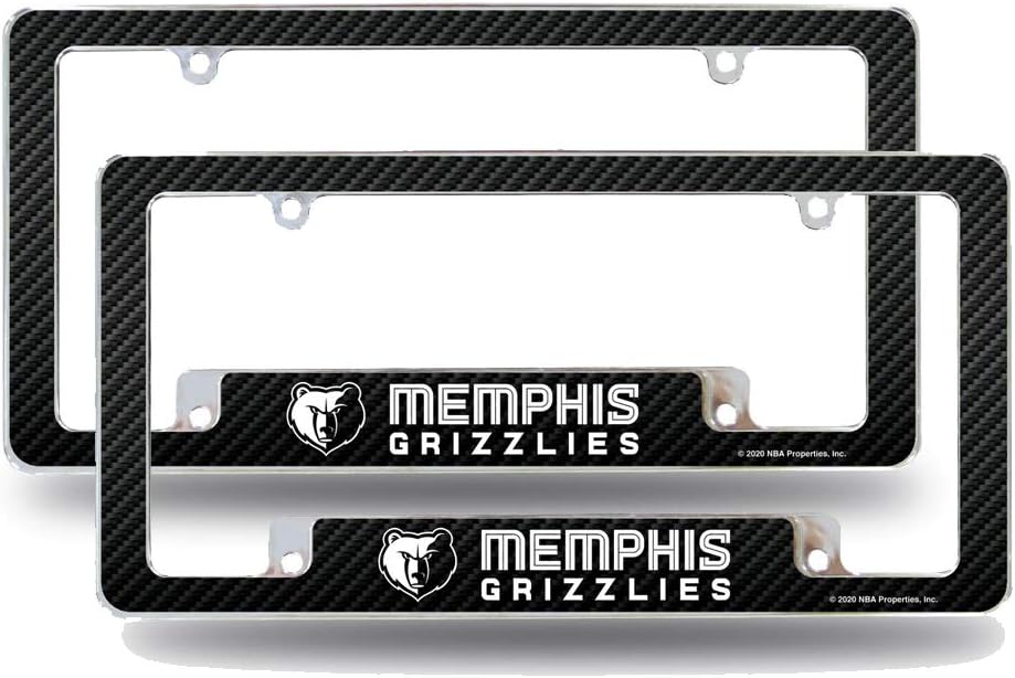 Memphis Grizzlies NBA (Set of 2) Chrome Metal License Plate Frames with Carbon Fiber Design