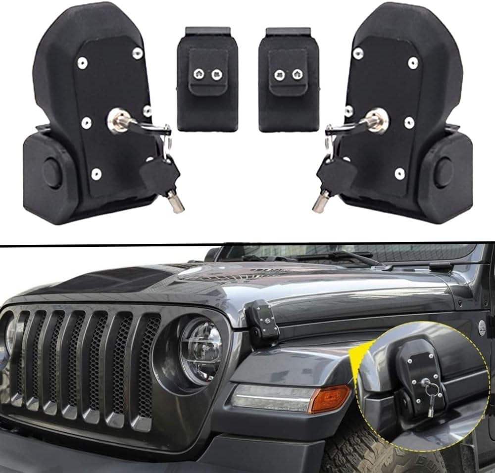 Hood Locking Catch Latch Kit w/ 4 Keys Compatible with Jeep Compatible with Wrangler Jk JL 2007-2018