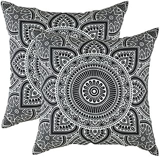 TreeWool (2 Pack Mandala Accent Cushion Covers in Cotton Canvas (45 x 45 cm / 18 x 18 Inches, Graphite)