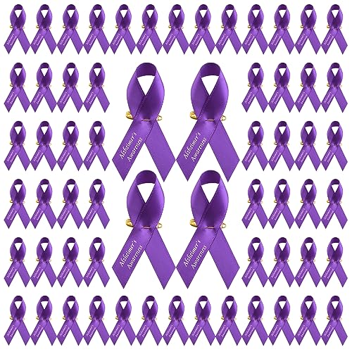 WANDIC Purple Ribbon with Safety Pins, 200 Pieces Alzheimer’s Awareness Pins Purple Ribbon Brooch for Party Event Supplies Clothing Decoration