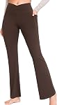 Yogaration Crossover Flared Leggings pour les femmes avec des poches, Pantalon de yoga haute taille taille 31'', pantalons de fond de cloche nu