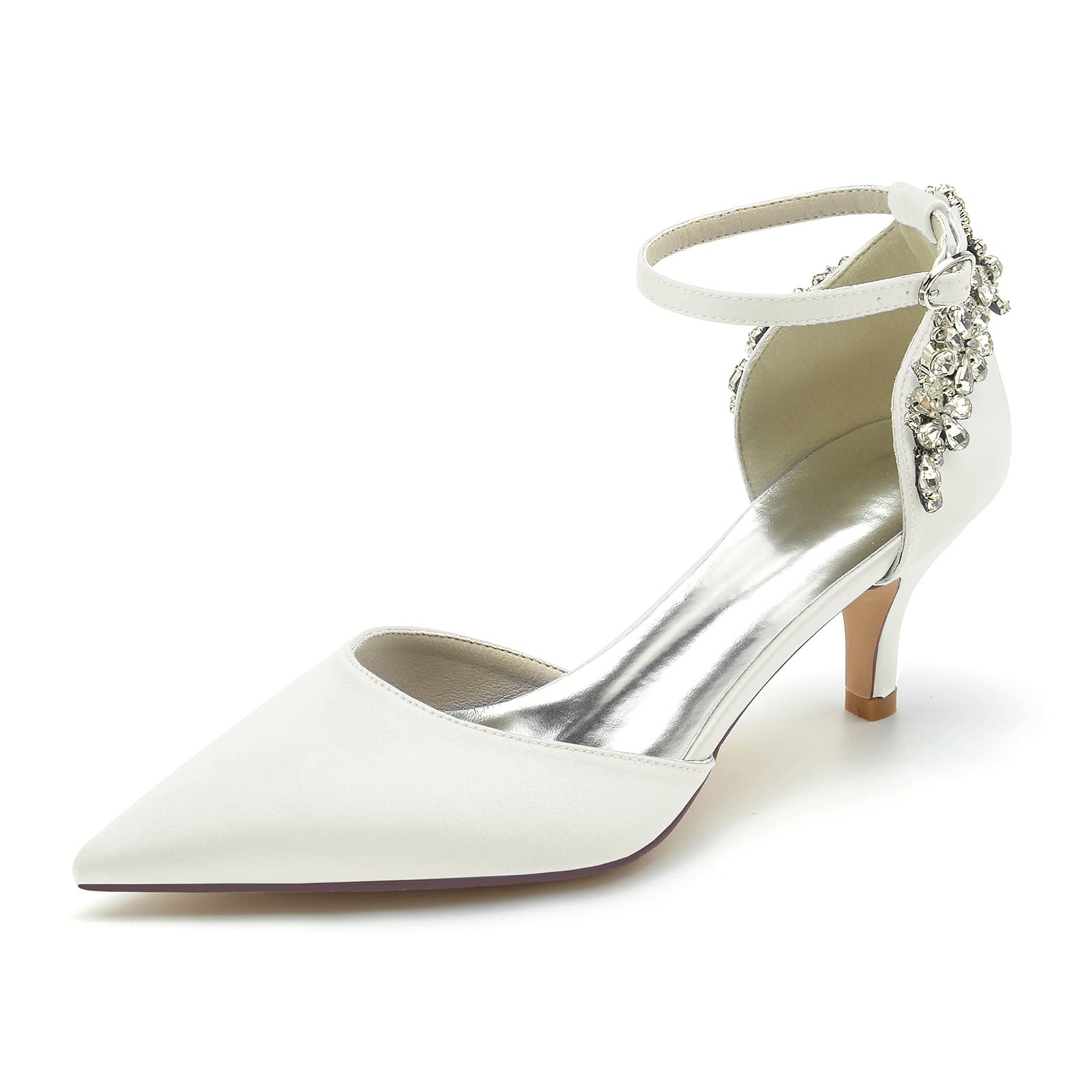 Scarpe Eleganti con Tacco Punta Chiusa Decollete, Scarpe da Sposa con Cinturino alla Caviglia da Donna, Sandalia de Tacón Alto Moda Fibbia Bridal Scarpe Festa Scarpe,Avorio,37 EU