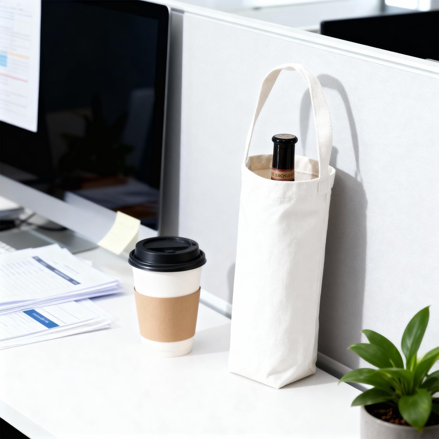 24 Pcs Canvas Wine Bag with Handle 12 x 7.5 x 5.5 Inch Reusable Wine Tote Bag without Patterns Washable Wine Carrier Tote Blank Bottle Gift Tote for Travel, Birthday, Party, Christmas - Image 8