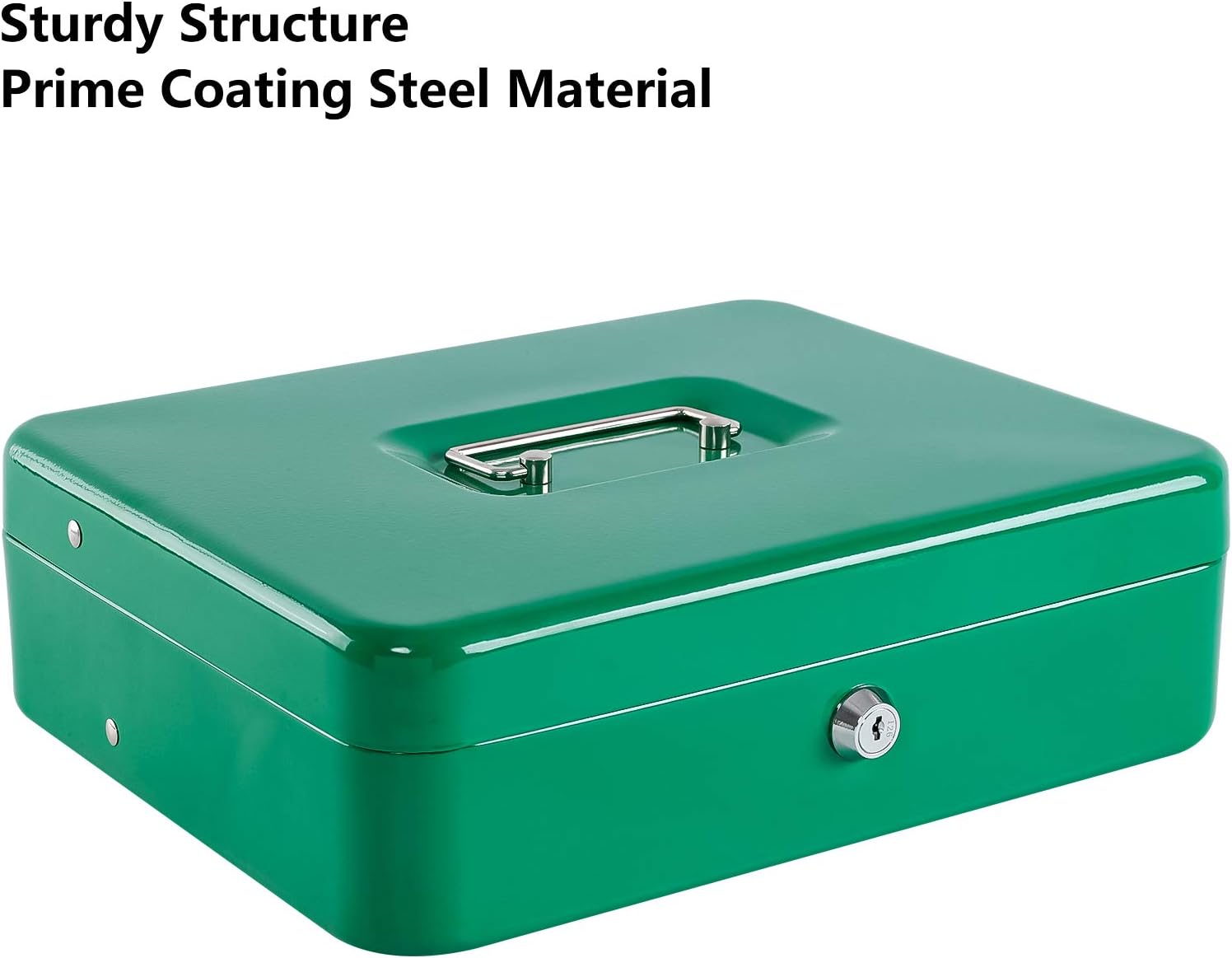 KYODOLED Locking Cash Box with Lock,Money Box with Cash Tray,Lock Safe Box with Key,Money Saving Organizer,11.81Lx 9.45Wx 3.54H Inches,Green XL Large : Office Products