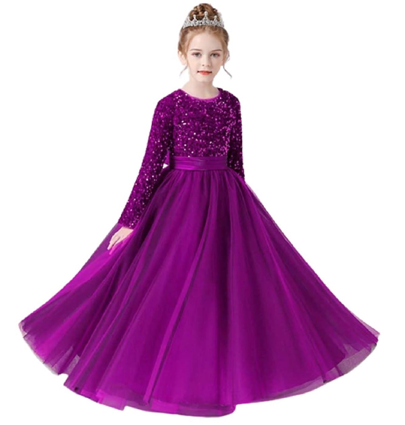 jemny impex Glitter Sequins Long Sleeves Flower Girls Dresses for Wedding Tulle Birthday Party Christmas Dress for Girl jemny impex Glitter Sequins Long Sleeves Flower Girls Dresses for Wedding Tulle Birthday Party Christmas Dress for Girl
