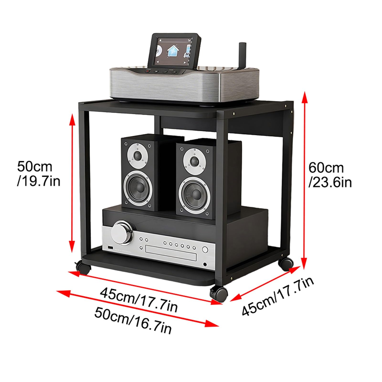 Moderner TV-Ständer, multifunktionales Entertainment-Center, 2-stöckig, AV-Media-Player-Regal, offenes Design, Netzwerk-Rack für IT- und AV-Geräte (50 cm)