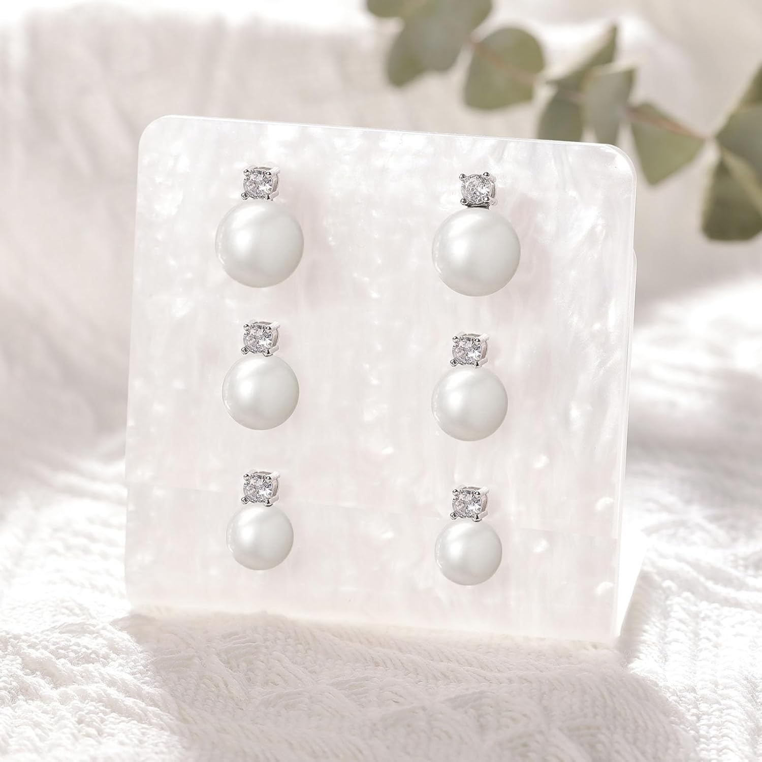 Pearl Earrings for Women S925 Sterling Silver Cubic Zirconia Pearl Drop Stud Earrings Round Pearls Dangle Hypoallergenic Earrings for Birthday Mother's Day Jewelry Gifts