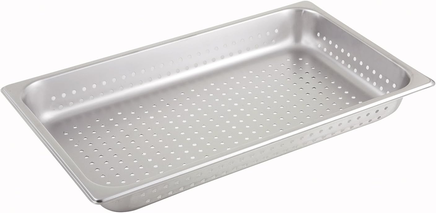 Winco Full Size 4" Deep Metal Food Pan/Steam Table Pan, Perforated, 22 Gauge