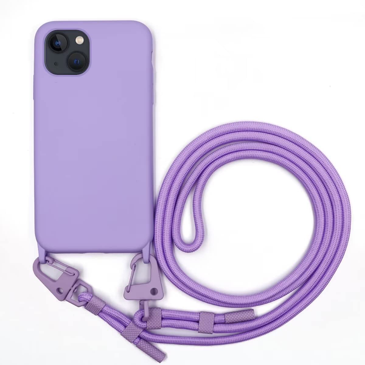 GoodcAcy Custodia Compatibile con iPhone 13, Custodia da Collo per Smartphone,Cover con Cordoncino da Indossare Cordino Laccio Morbido Silicone Necklace Bumper Case - Viola