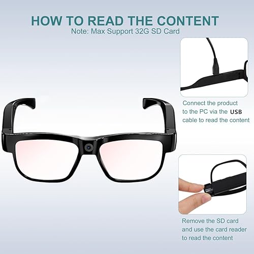 Miniatura 3 de Gafas de cámara de vídeo HD Smart Glasses Grabación Deportes al aire libre Gafas con cámara de gafas de memoria incorporada 32G solo abierto