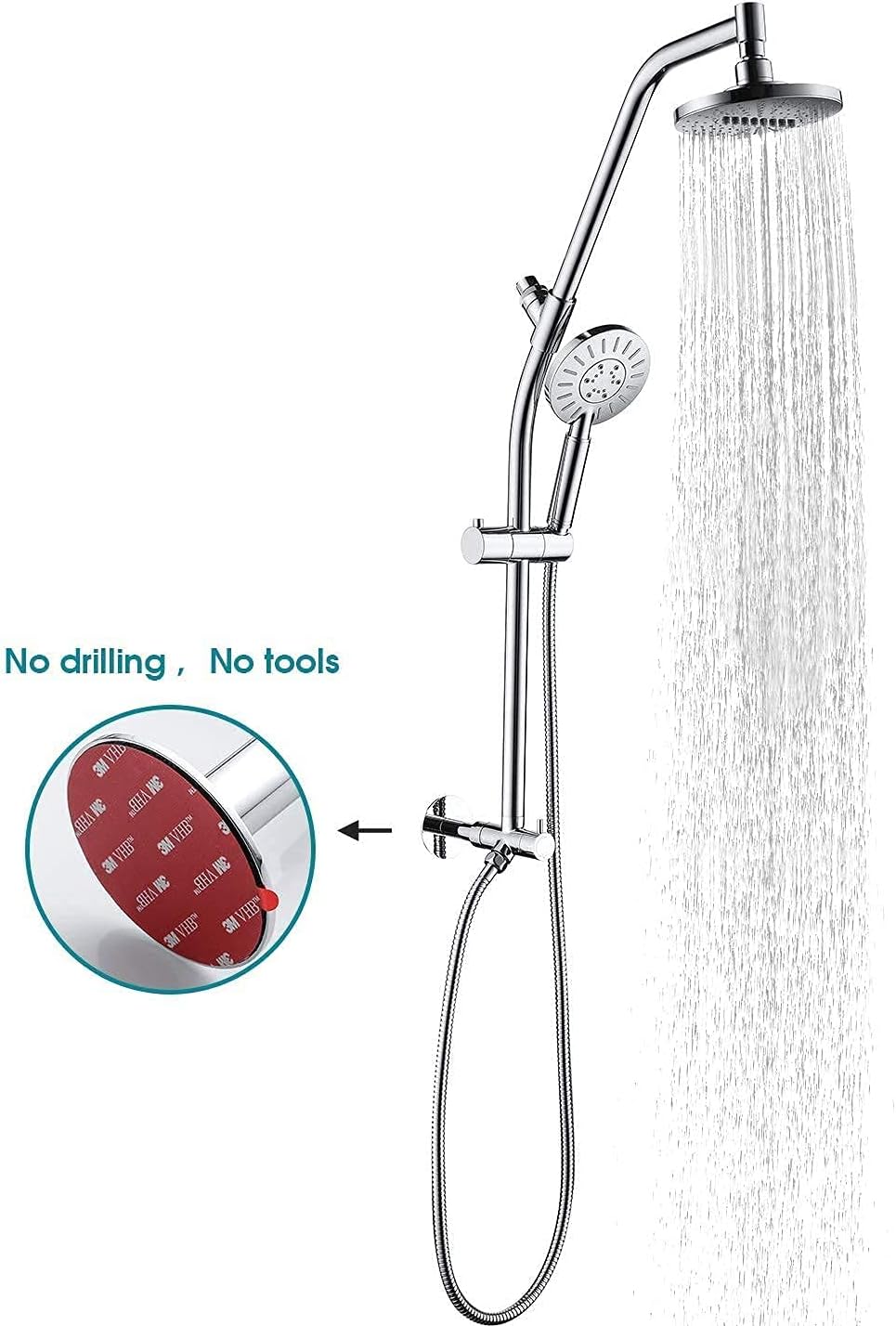 BRIGHT SHOWERS Rain Shower Heads Combo with High Ppressure Handheld Shower Head and Matching 6 Inch Shower Arm Brass Shower Pipe Arm, Chrome