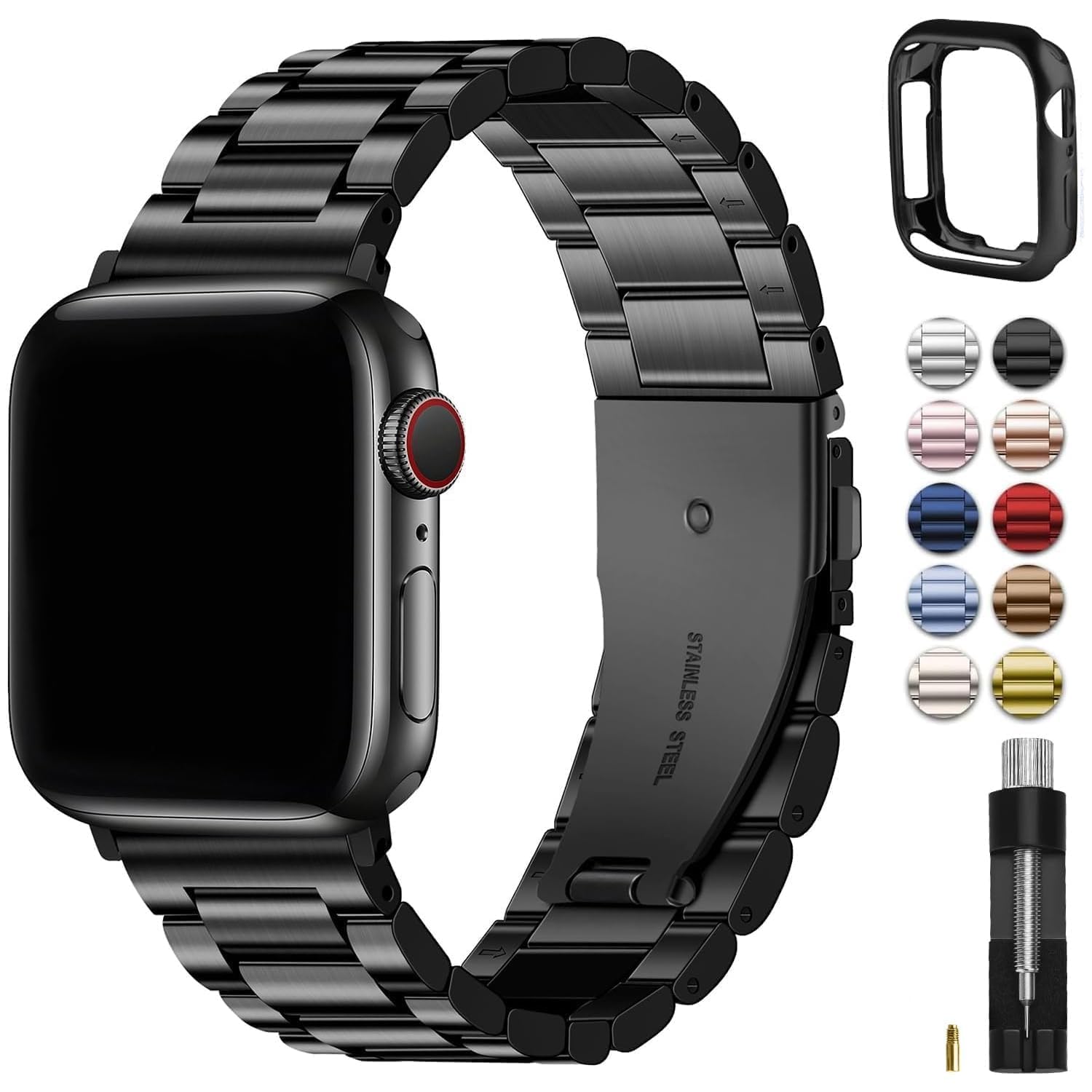 Fullmosa Cinturino per Apple Watch 11/10 46mm in Acciaio Inossidabile | Regolabile Cinturini di Ricambio per Uomo e Donna Compatibile con Apple Watch Band 46mm Serie 11 10, Nero