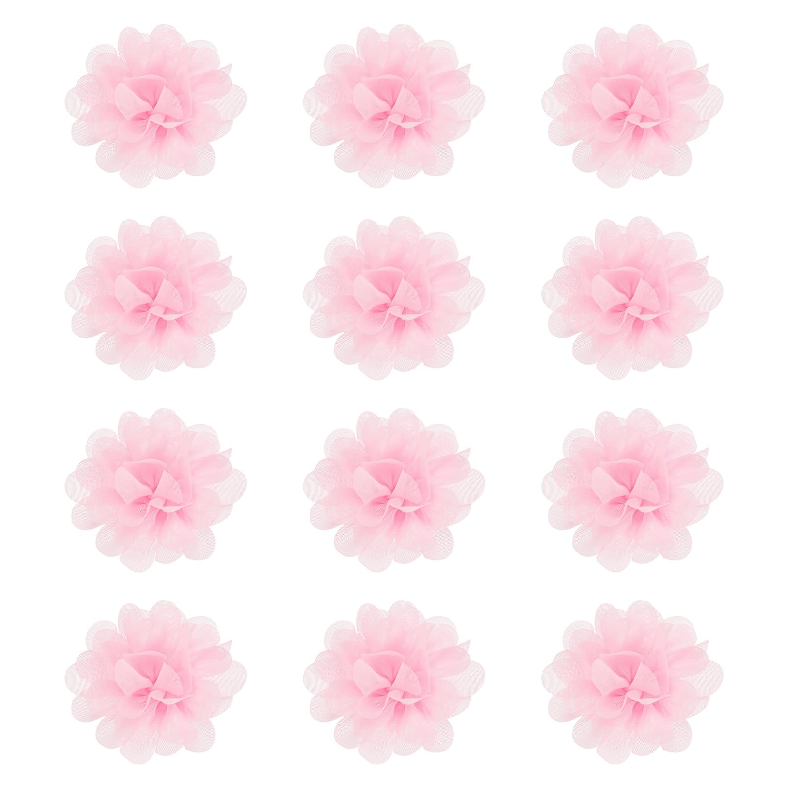 PATIKIL Chiffon Flowers, 12Pcs 2" Sewing Fabric Flower Appliques Embellishments for DIY Crafts Clothing Headbands Wedding Party Decoration, Light Pink