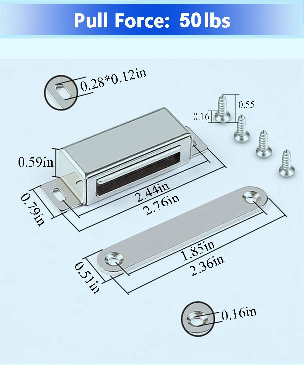 Magnetic Door Catch - 50lb High Magnetic Stainless Steel Heavy Duty Catch for Kitchen Bathroom Cupboard Wardrobe Closet Closures Cabinet Door Drawer Latch (Silver, 10-Pack)