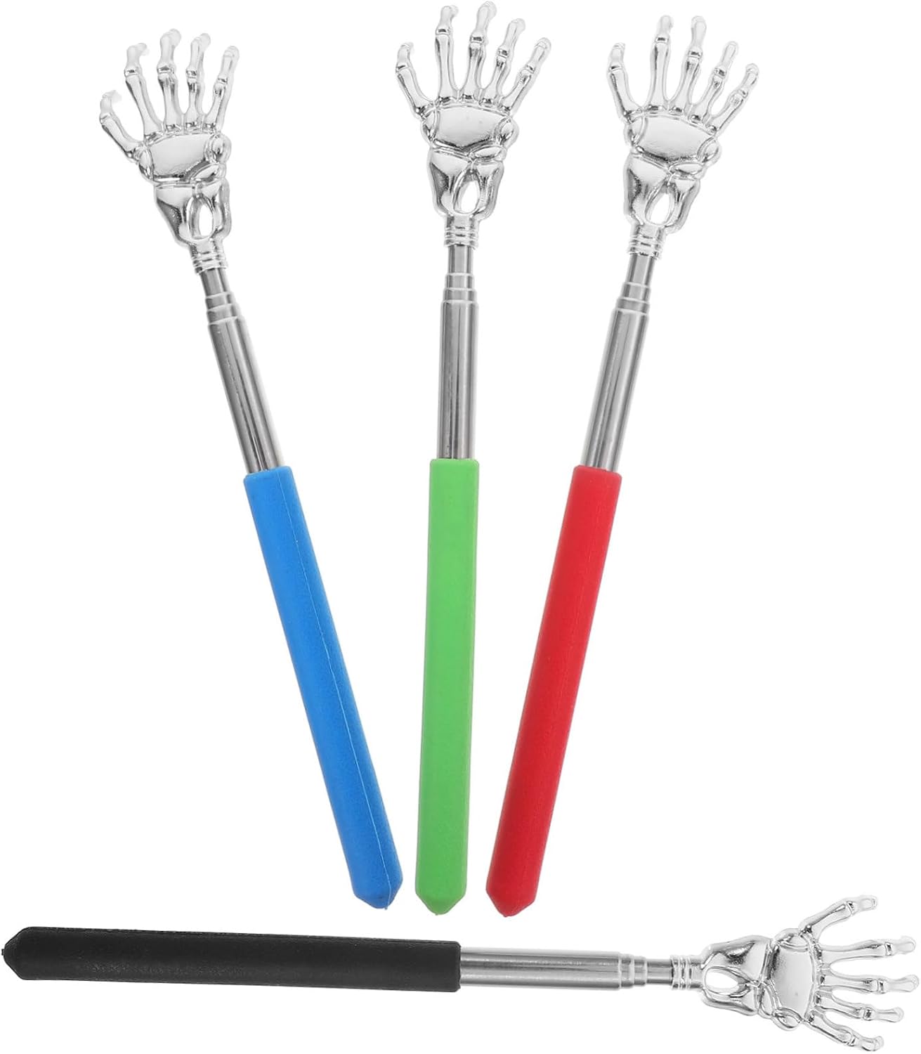 4pcs Extendable Stainless Steel Back Scratcher with Ghost Hand Design Portable Itch Relief Massager Sticks for Elderly Adults Red Green Black