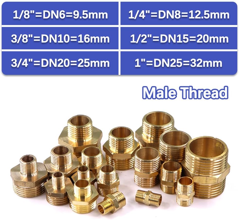 1/8" 1/4" 3/8" 1/2" 3/4" 1" Brass Hexagon Pipe Fittings BSP Male Thread Repair Coupling Joint,3I8 to 3I4 Inch Plumbing Fittings