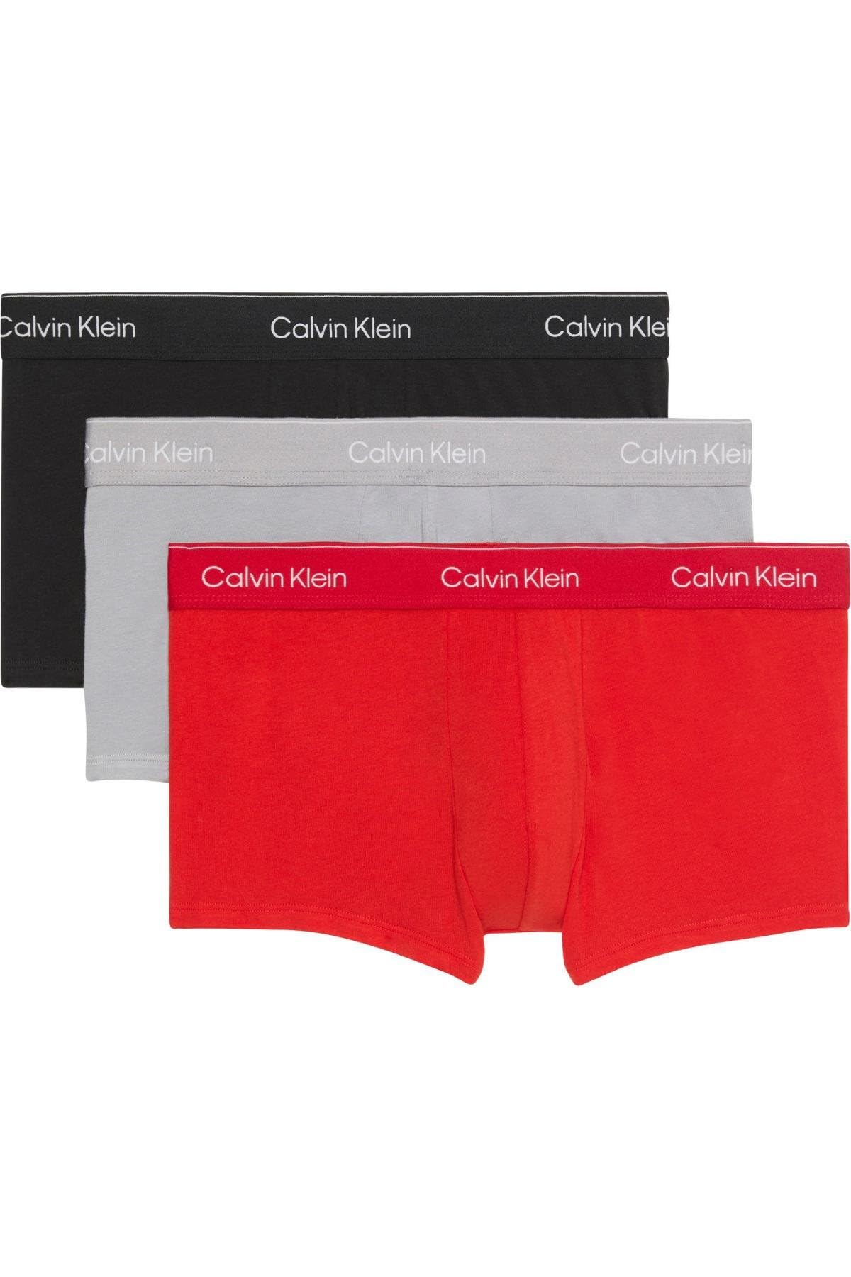 Calvin Klein Men's Grey 3-Pack Icon Cotton Stretch Low-Rise Boxer Trunks, Black / Adrenaline Rush / Sleet  37/36/32 Xl