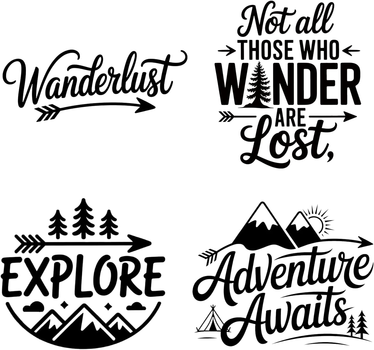 (4PCs) Adventure Quote Decal Set White UV DTF Decal Waterproof Durable Easy to Apply Adventure Awaits Explore Wanderlust Bumper Stickers Car Truck Laptop Window Decoration 5 Inches (White)