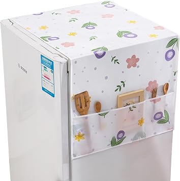 Fridge Washing Machine Dustproof Cover,Refrigerator Washer Dryer Top Cover with Kitchenware Organizer Pockets