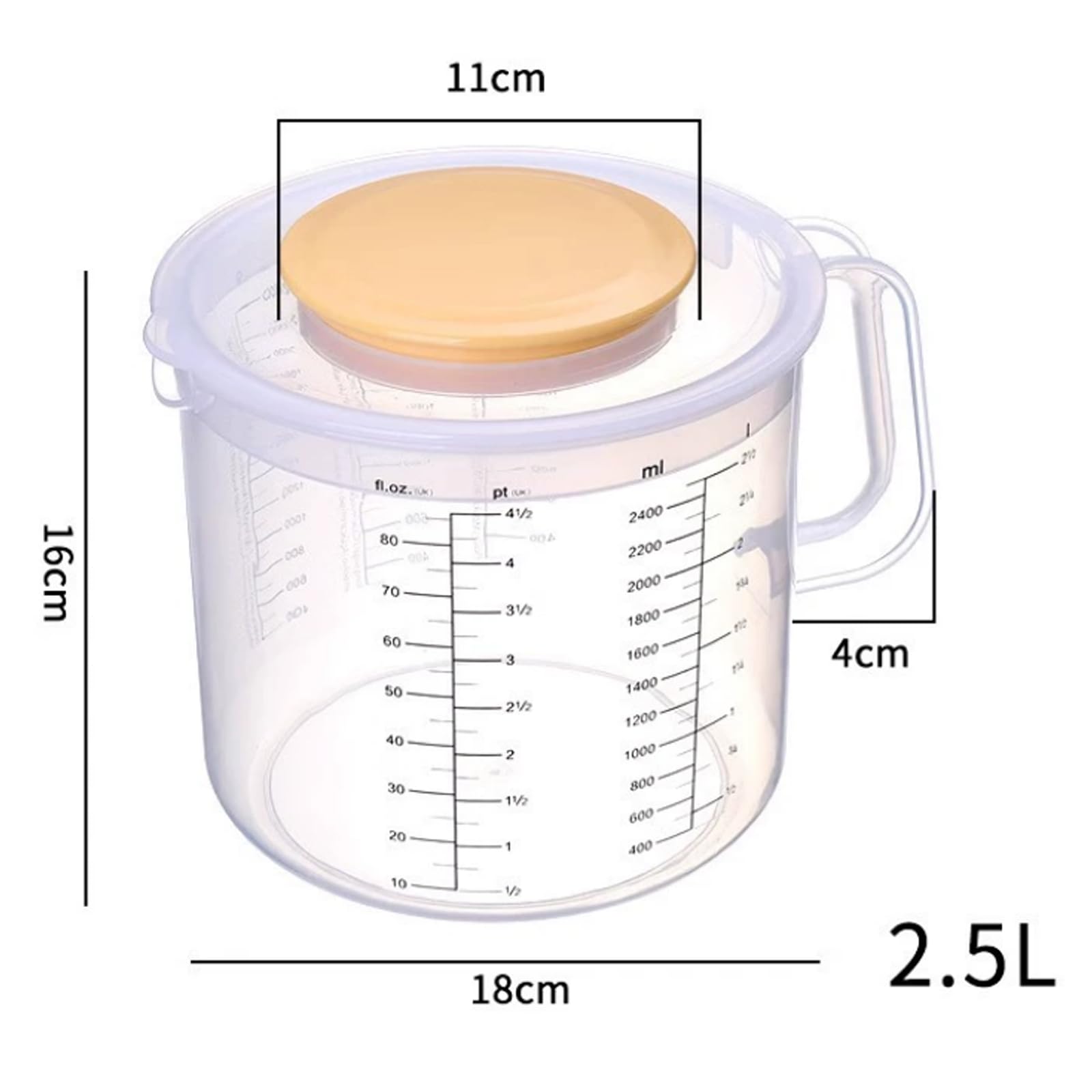 1 Unidad de Vaso medidor de plástico Transparente con Tapa - Jarra graduada con asa y Pico, Herramienta de medición precisa para Hornear, batir Huevos y Mezclar, Bol de Cocina versátil